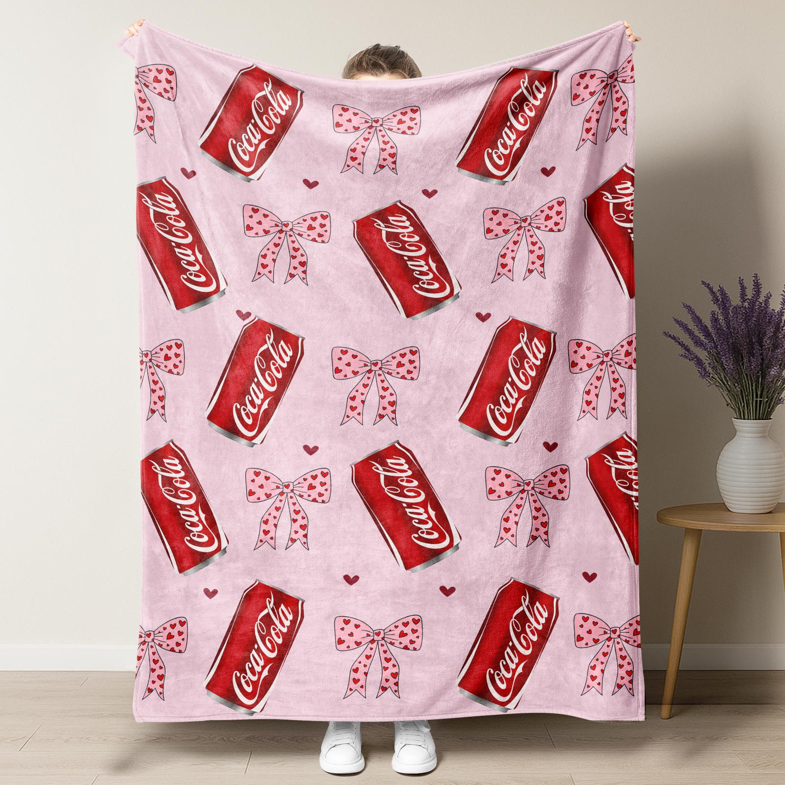 Bebida Coca-Cola Blanket with Bow Multipurpose Soft Office cozy soft fluffy personalized flannel blanket decorative giftable reversible fluffy Gift