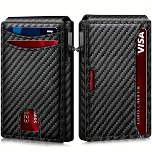 Carbon fiber pattern men's wallet 80% off flip card holder anti-theft wallet with magnetic side push card slot