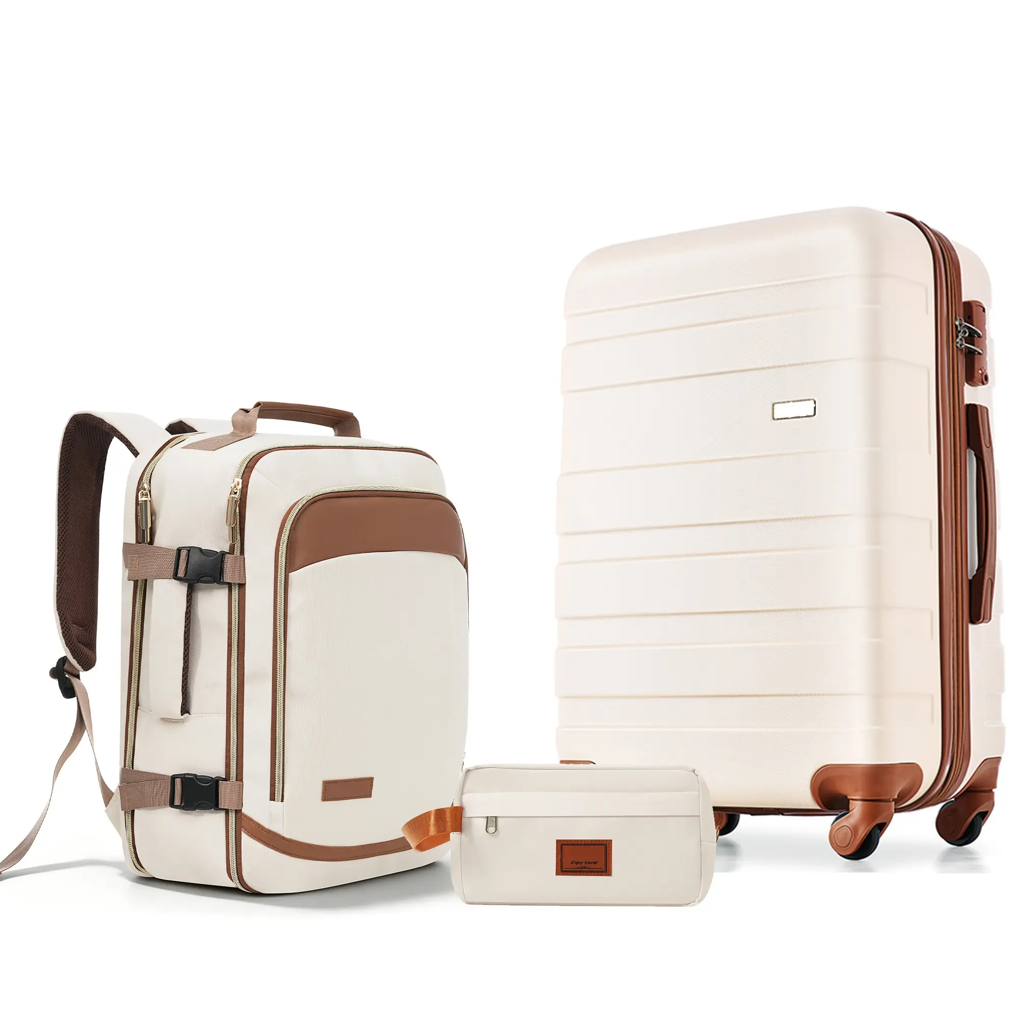 ARCH 3-Piece Luggage Set 28in Checked Suitcase Travel Duffel Bag Wet-Dry Toiletry Bag Ivory ABS Hard Shell Spinner Wheels TSA Lock for Men Women Family Vacation Business Trip Carry-On Organizer, Ivory Color Options, ABS Material, Product Dimensions: