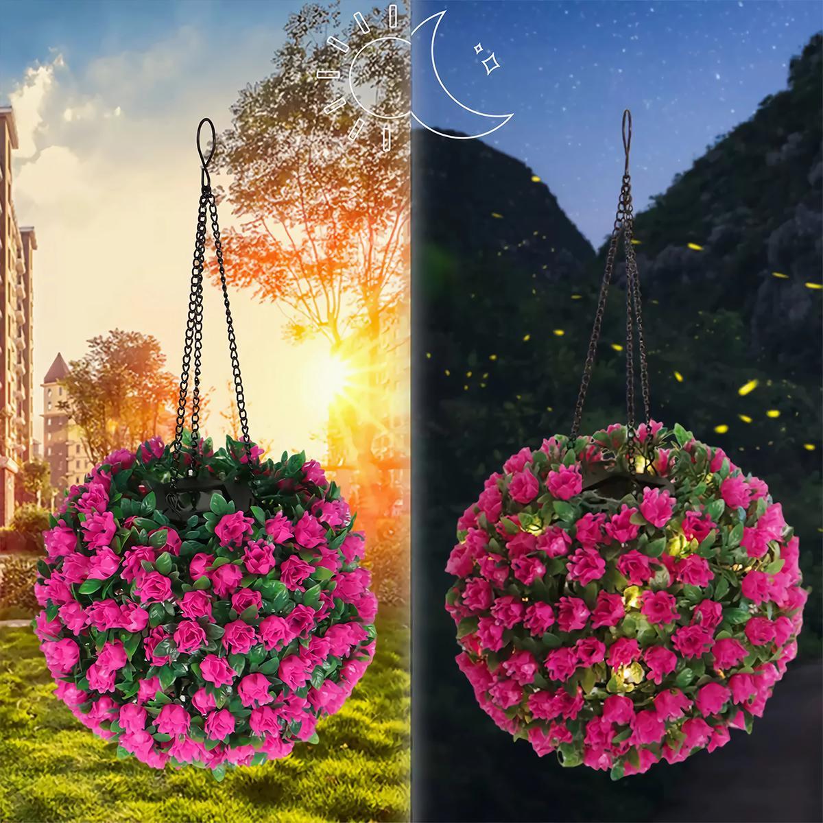 Solar Powered Hanging Light, Artificial Potted Plant Ball Shaped Hanging Light, Outdoor Garden Decoration Light for Outdoor Yard Lawn Holiday Decoration, Garden Decor Lights