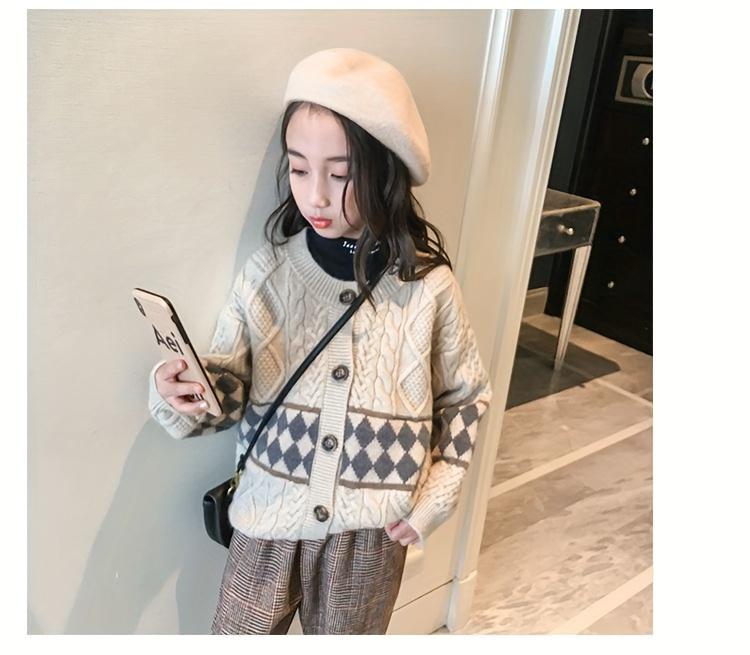 Girls' Sweater Jacket Spring and Autumn New Korean Style Fashionable Casual Knitted Cardigan, Suitable for 3-14 Years Old Girls, Perfect for Daily Wear, Holiday Activities, School, as a Gift, Knitted Cardigan, Sweater Cardigan, Sweater Card