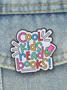 1pcs Cool Kids Read Books Brooch Enamel Pin, Rainbow Text & Stacked Colorful Books Design  Brooch ,Suitable for Backpacks, Jeans, Scarves, Hats Decoration, Trendy All-match & Exquisite Brooch Jewelry Gift for Friends