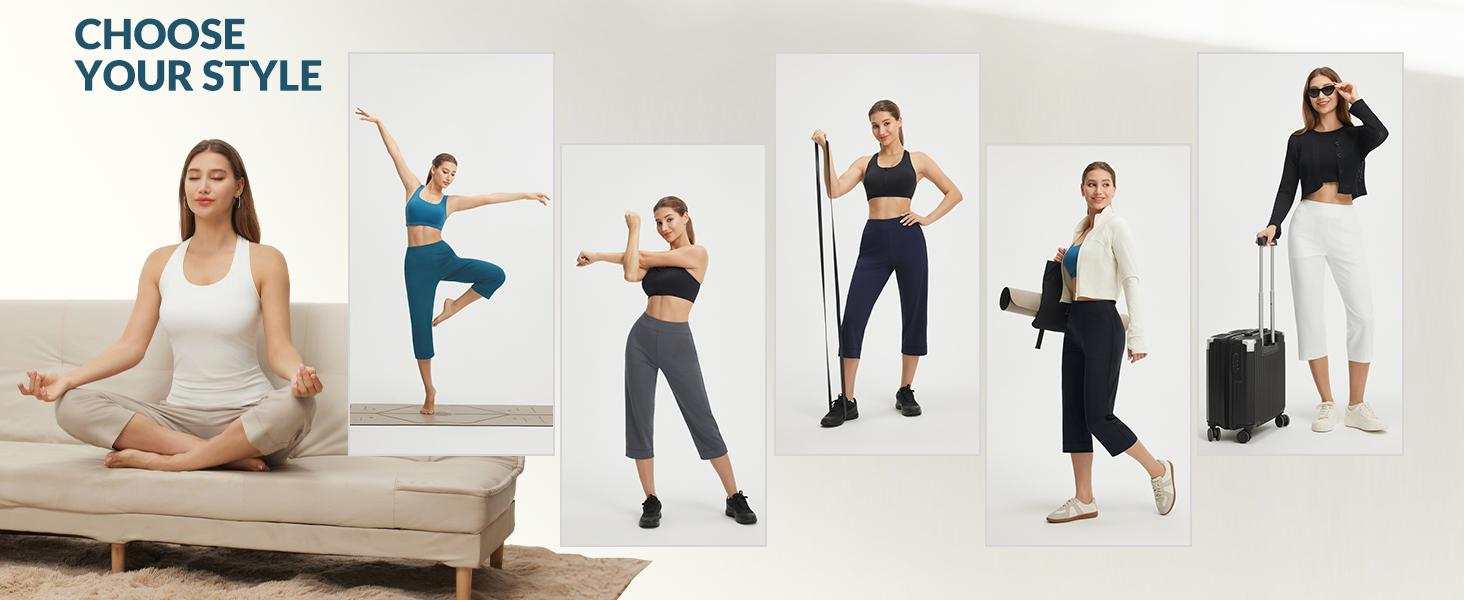 baleaf Womens Capri Pants High Waisted Straight Leg Yoga Capris Leggings with Pockets Crop Workout 21" Summer Pants