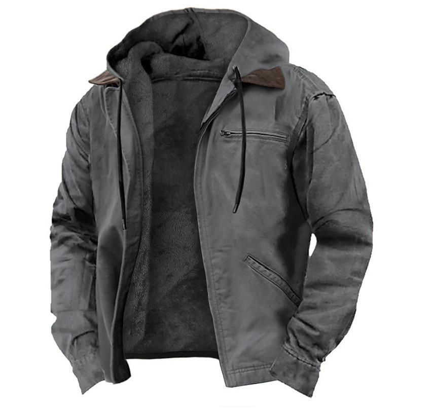Solid Color Hooded Cotton Jacket Casual Men's Fleece Zipper Pocket Jacket Coat bow clothes