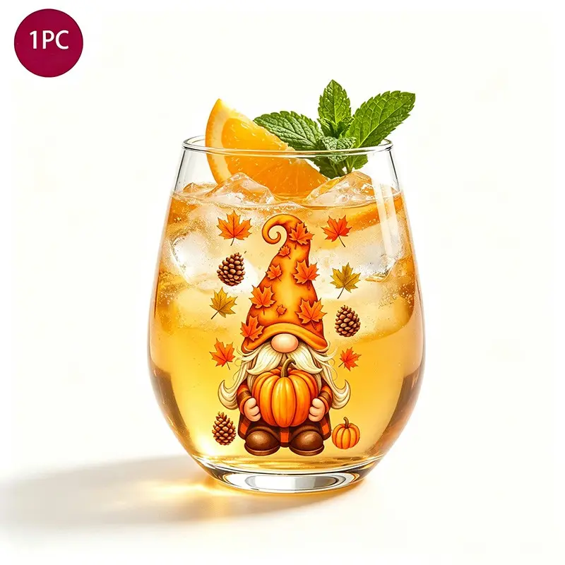 Thanksgiving Cartoon Gnome Pattern Glass Cups, Stemless Wine Glasses,Champagne And Whisky Glass,Party Cups for Indoor Outdoor Perfect for Home, Holiday Gifts, Perfect for Holiday Parties,Thanksgiving Gifts.