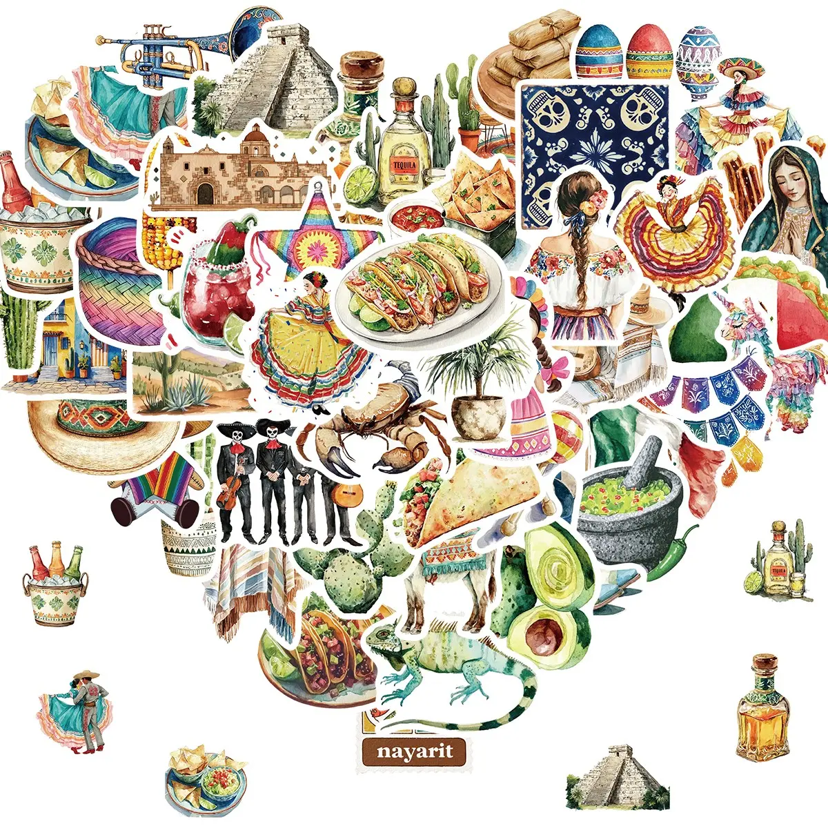 50 Mexican Stickers, Calcomanías Mexicanas Decal for Cars, Laptop, 100% Vinyl, Funny Decals for Hardhat, Bumper, Laptop, Mexico-Themed Accessories