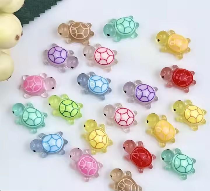 Night Glow Large Turtle+100pcs Mini Luminous Turtles Figurines Resin Craft Glowing Turtle Storage Ornament Landscape Desktop