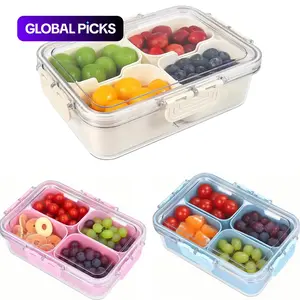4-Compartment Snack Box Container with Lid, Snack Organizer Food Storage Containers, Snack Storage Box for Fruit for Fruit and Vegetables, Ideal for Parties, Entertaining and Kitchen Use
