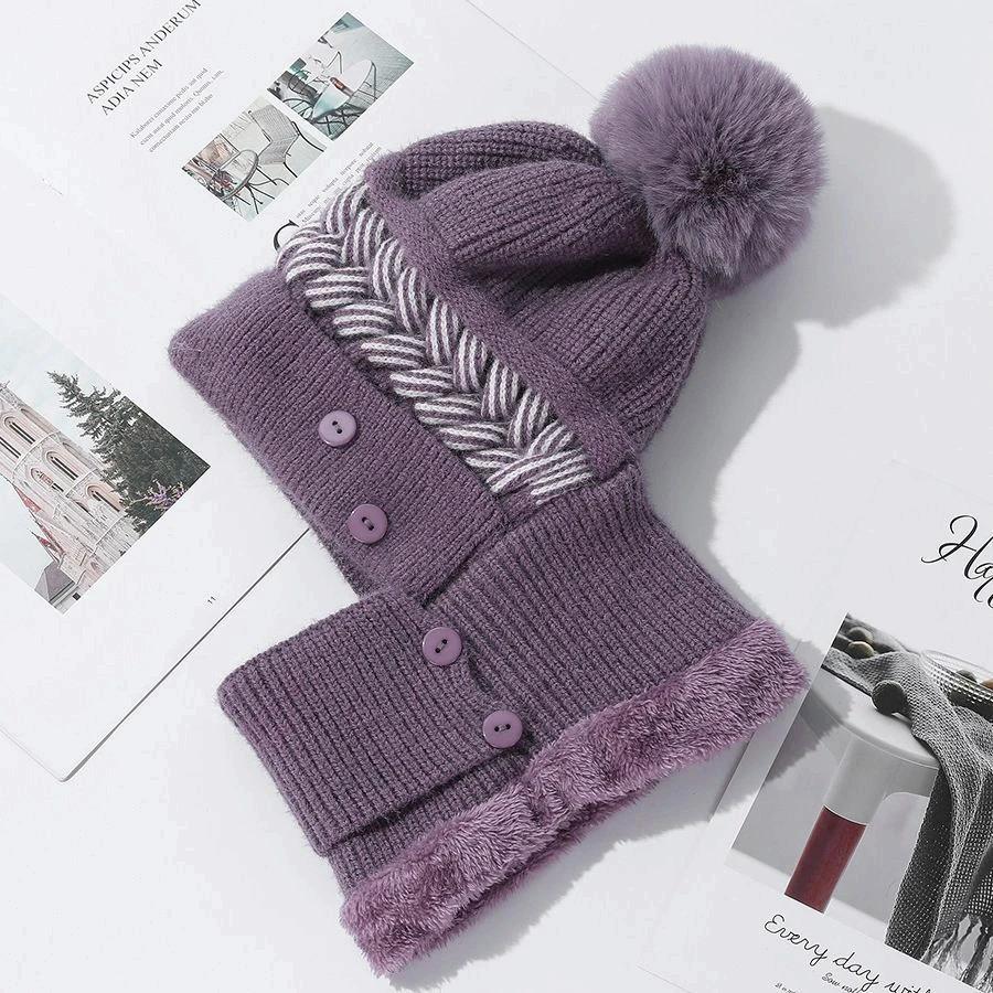 New Style Female Pompoms Winter Hats Plush Fur Lined Keep Warm Winter Hat Women Windproof Coldproof Thicken Balaclava Cap