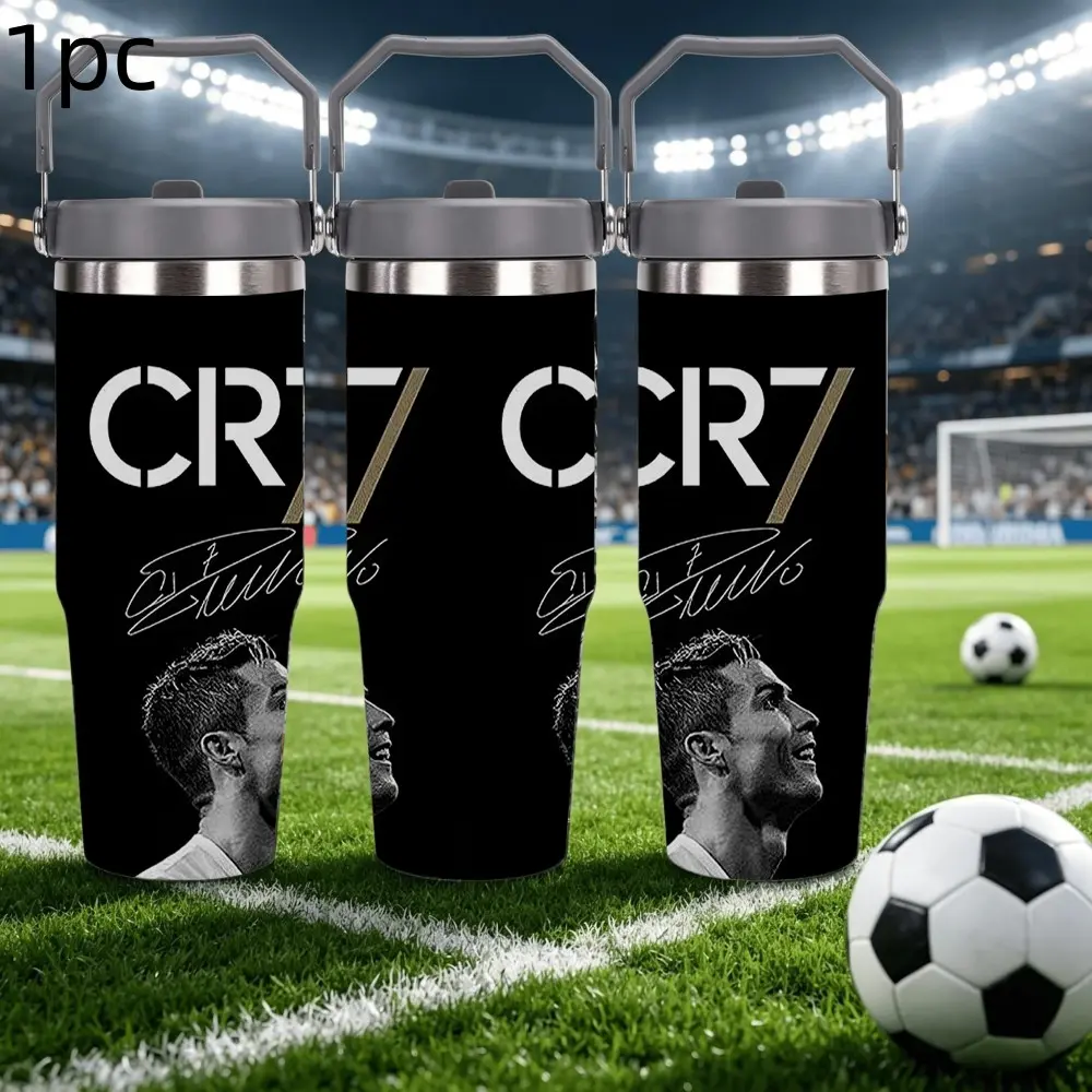 1pc 30oz Stainless Steel Large-Capacity Car Water Bottle, Cristiano Ronaldo Fans Gift, Football Enthusiasts, Outdoor Camping Coffee Mug