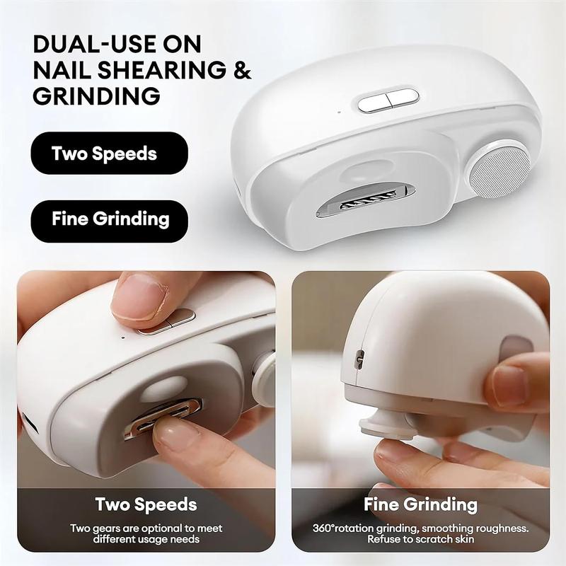 Compact Electric Nail Clipper, 2 in 1 Rechargeable Polishing Automatic Nail Clippers, Nail Trimmer with Light & Nail Scraps Storage, Manicure Tool for Home & Travel, Nail Supplies, White