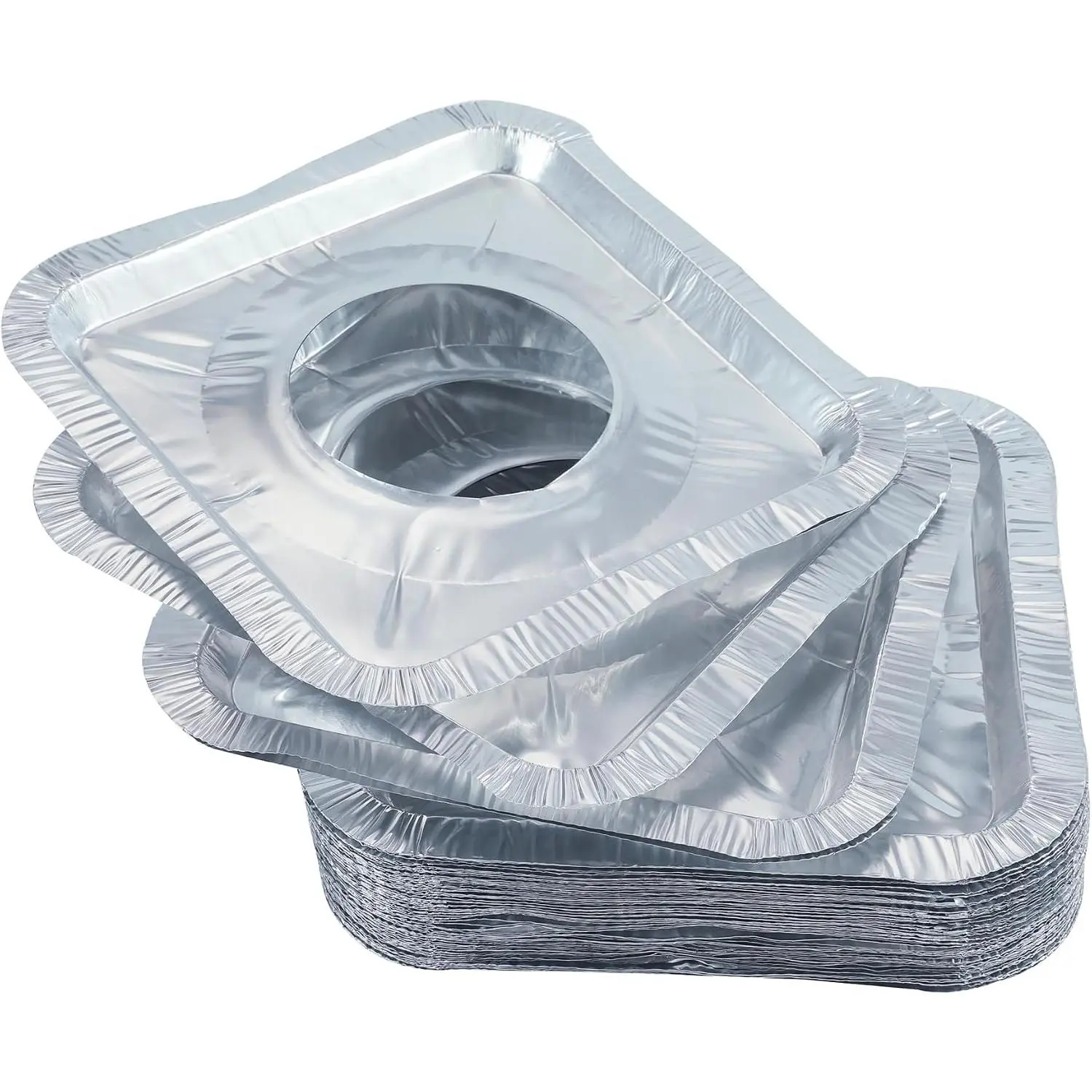 Gas Burner Liners (50 Pack) 8.5" Disposable  Foil Square Stove Burner Covers - Gas Range Protector Foil Liners to Catch Oil,  and  Spills