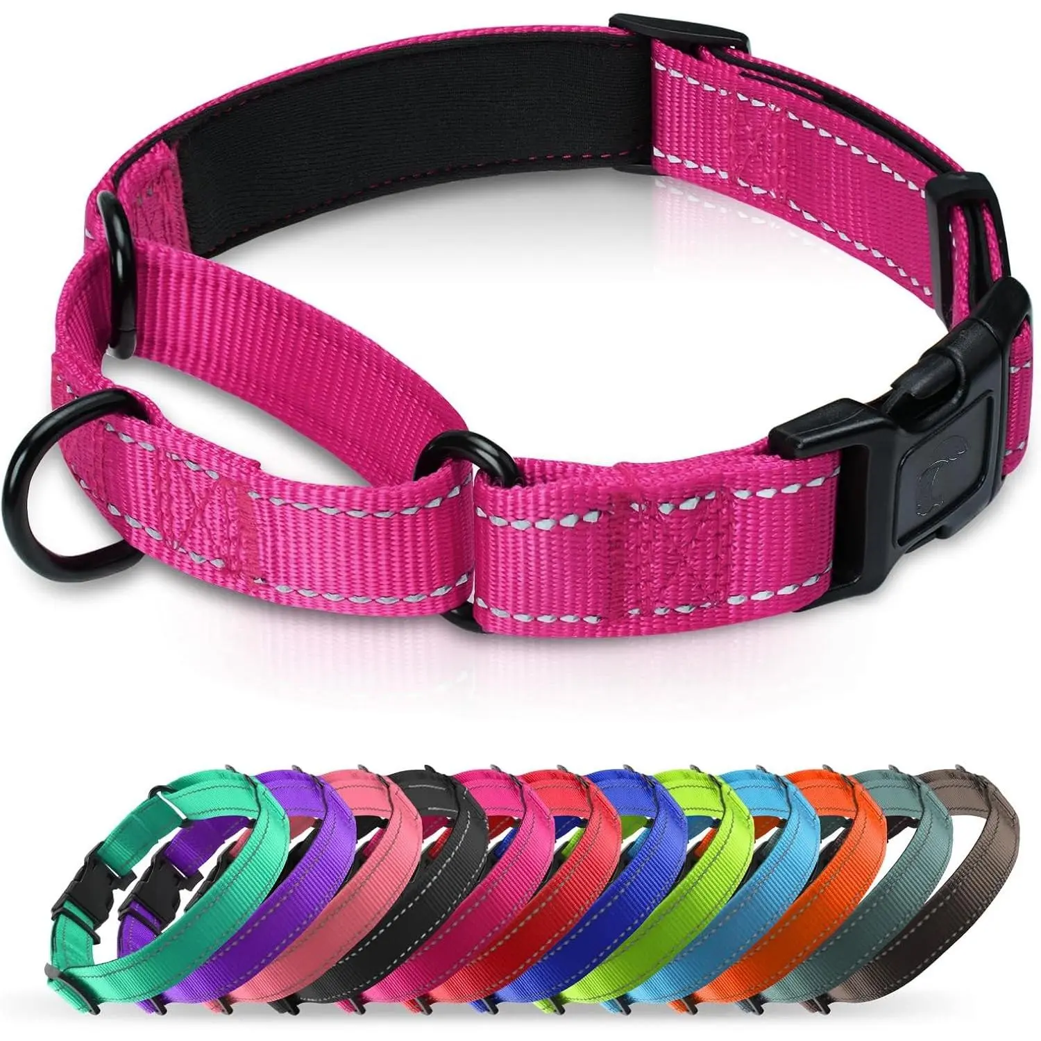 Martingale Collar for Dogs with Quick Release Buckle, Reflective Soft Padded & Escape Proof, Adjustable Nylon Dog Collars for Training & Daily Walking (Hotpink,M)