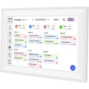 10.1"  Digital Wall Calendar Interactive Display for Family Schedules Wall Planner with Chore Charts Meal Planning Task Rewards 32GB Storage 1280x800P IPS Touchscreen Digital Picture Frame White