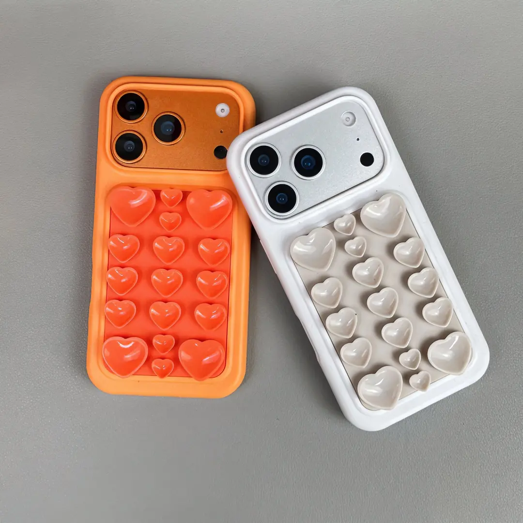 Heart-Shaped Suction Cup Silicone Phone Case for iPhone 17/16/15/14/13 ProMax, Soft Liquid Silicone, 3D Heart Suction Cup Design, Large Window Lens Frame for Scratch Protection, Cute Commuter Accessory