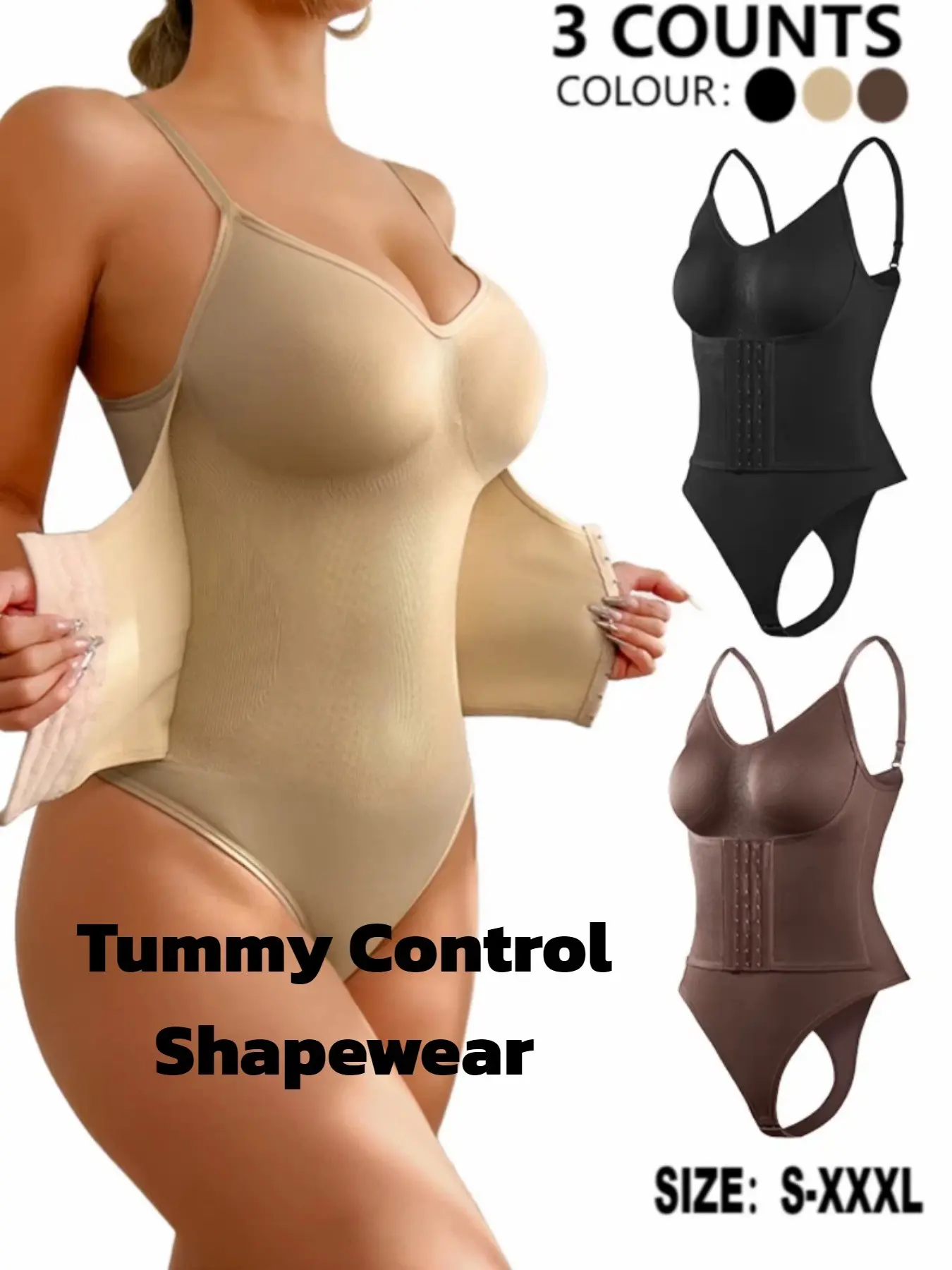Women's Double-Breasted Shaping Bodysuit, Thong Design for Tummy Control, Essentials Shapewear for All Seasons, Ladies Shapewear