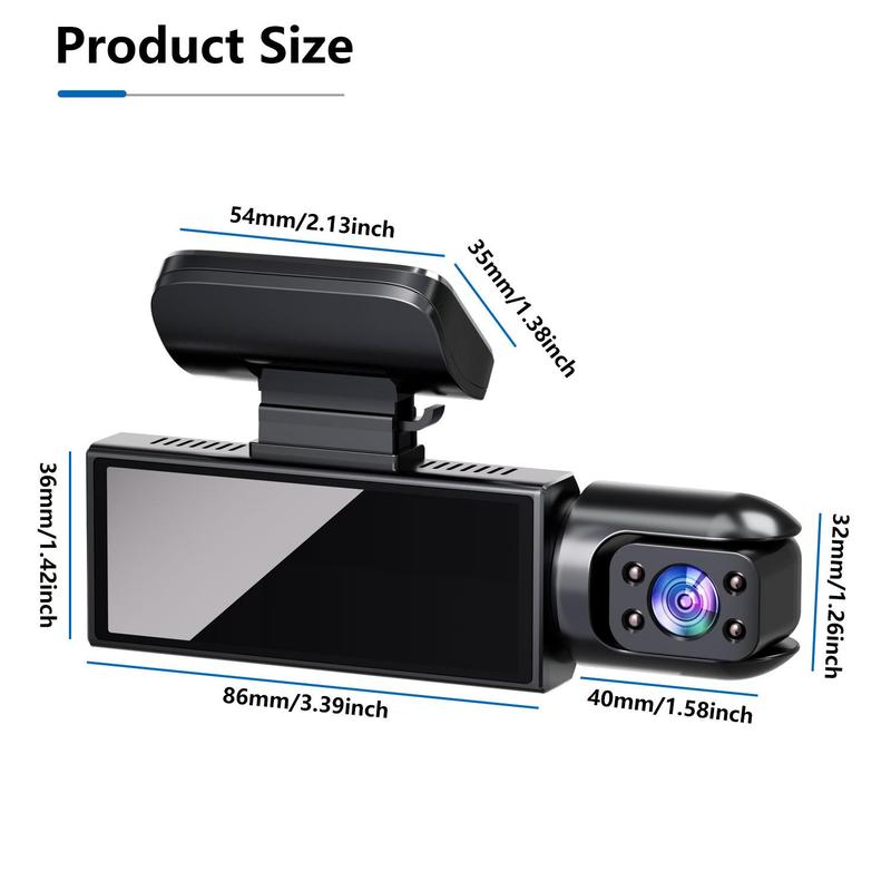HD 1080P Car Dash Camera with 3.16 Inch IPS Screen, Front & Interior Dual-Lens Traffic recorder with Night Vision, Car Dashboard Wide Angle Driving Recorder, G Sensor, Loop Recording for Universal Car Camera, Car Dashcam