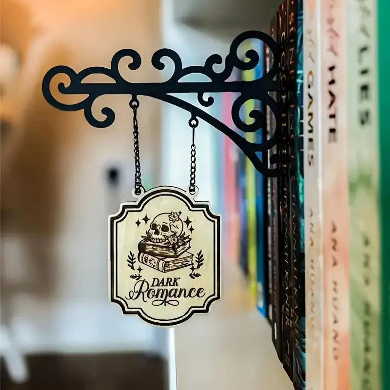 Book Corner Pub Sign with Hanging Bracket, Genre Bookshelf Label, Library Organizer, Book Type Divider, Book Lover Gift, Halloween Decor, Decorative Plaque, Wooden Decor Plaque