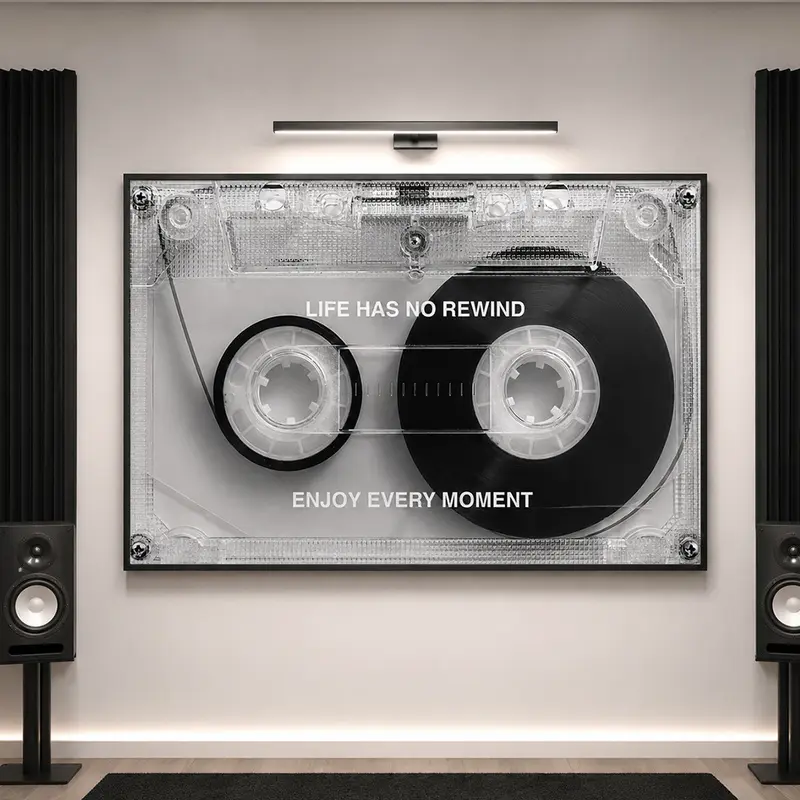 Life Has No Rewind Cassette Canvas Wall Art, Motivational Quote Poster, Retro Music Giclee Print, Vintage Audio Decor for Music Room, Bedroom, Office, Dorm Room, Gift for Music Lovers