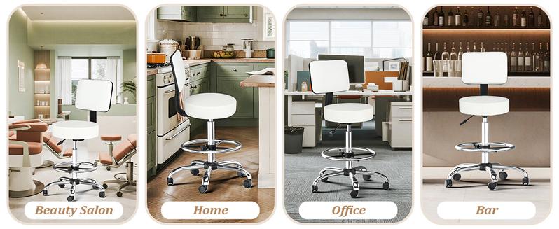 OmySalon Drafting Chair,Ergonomic Office Desk Chair with Back Support,Tall Adjustable Rolling Stool with Footrest & Thick Seat Cushion,Computer Chair for Salon Medical Spa Home Bar Kitchen