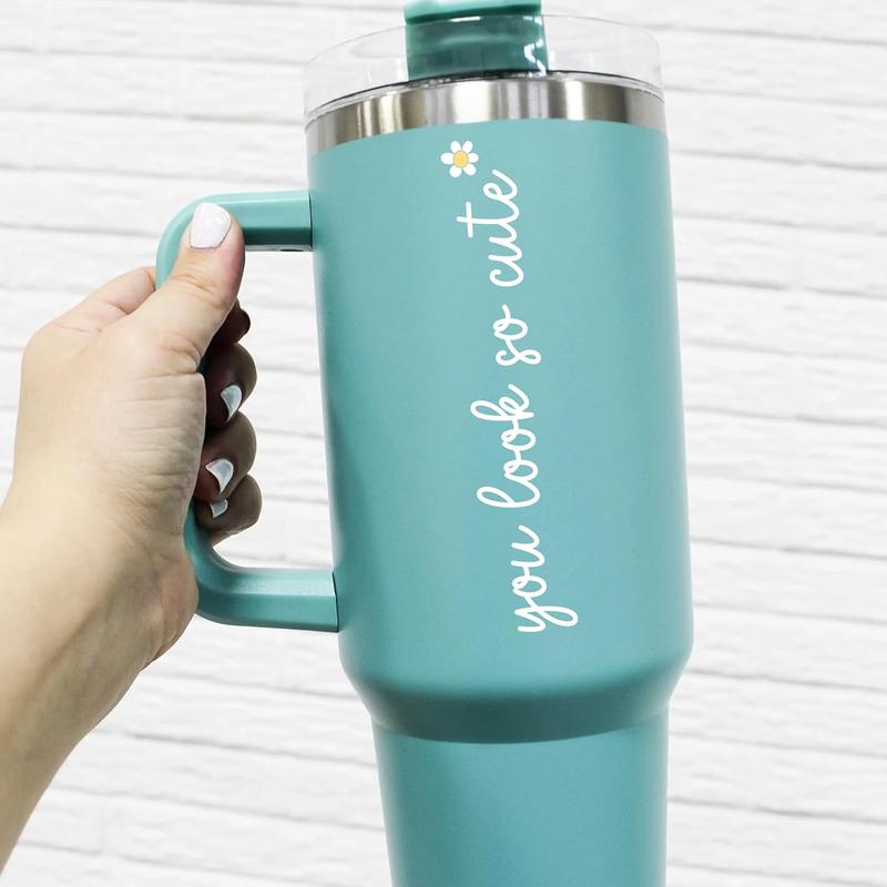 Set 3 count You Look So Cute Rearview Mirror Decal Daisy Flower Sticker Girly Inspiration  Decals Stickers Water Bottle Laptop Sticker Vinyl  4x0.7 Inches Decal   Accessories