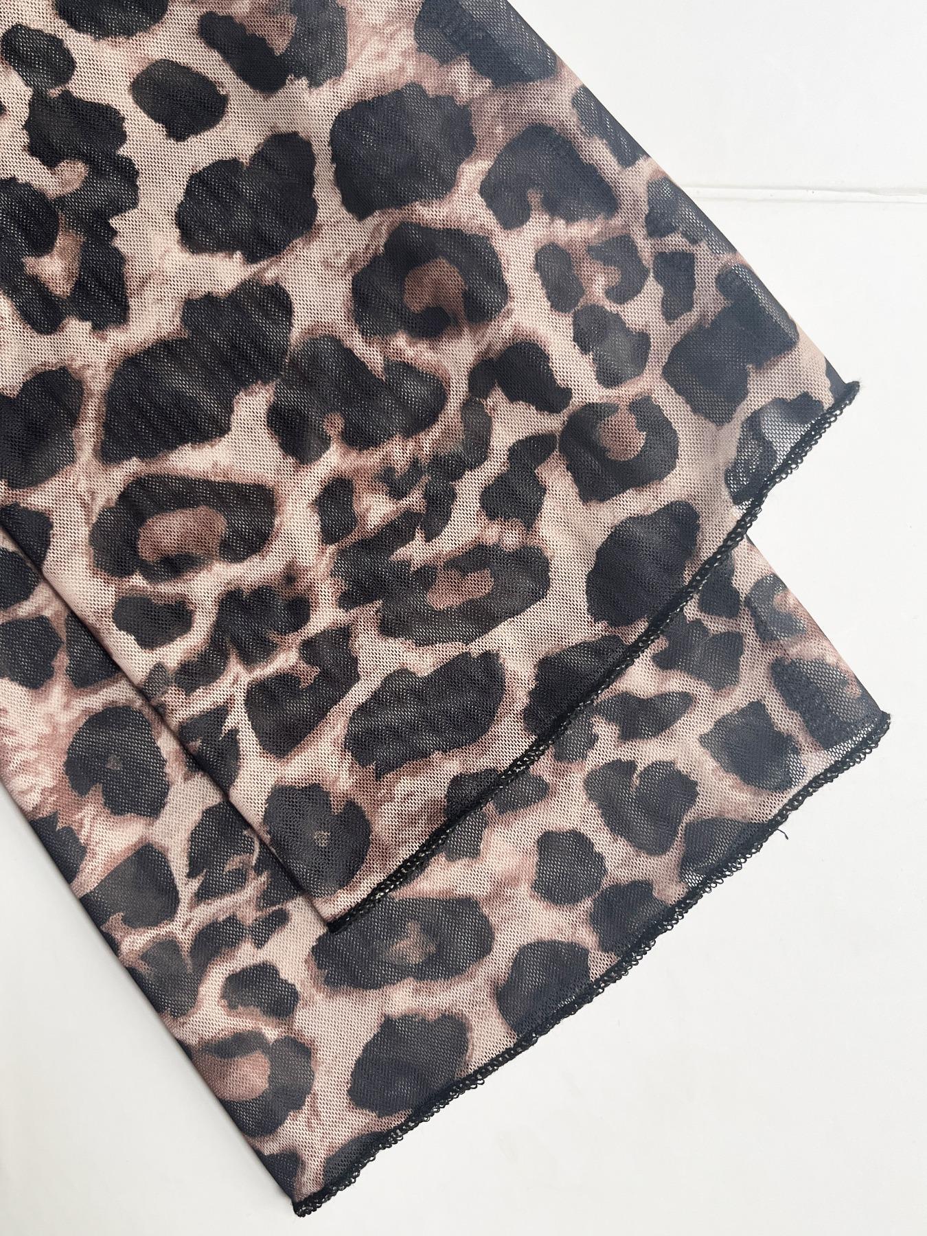 A 678 Women's Leopard Print Dress, Fashionable Versatile Elegant Casual Dress, Mesh Fabric for Commuting and Daily Wear