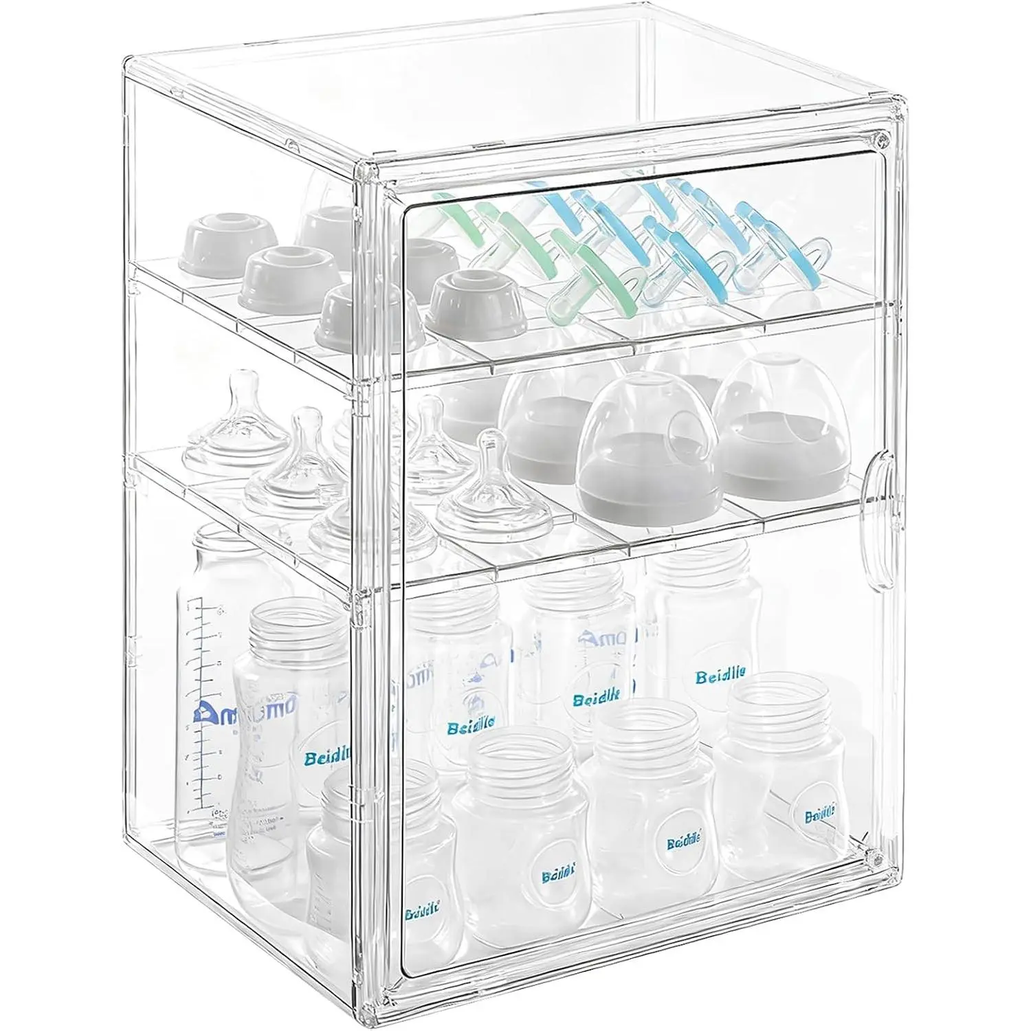 Baby Bottle Organizer – 3 Tier Acrylic Bottle Storage Organizer container, Clear Plastic Bottle Station Organizers Drawers for Countertop Kitchen Cabinet Vanity, Bathroom, Gifts for New Mom