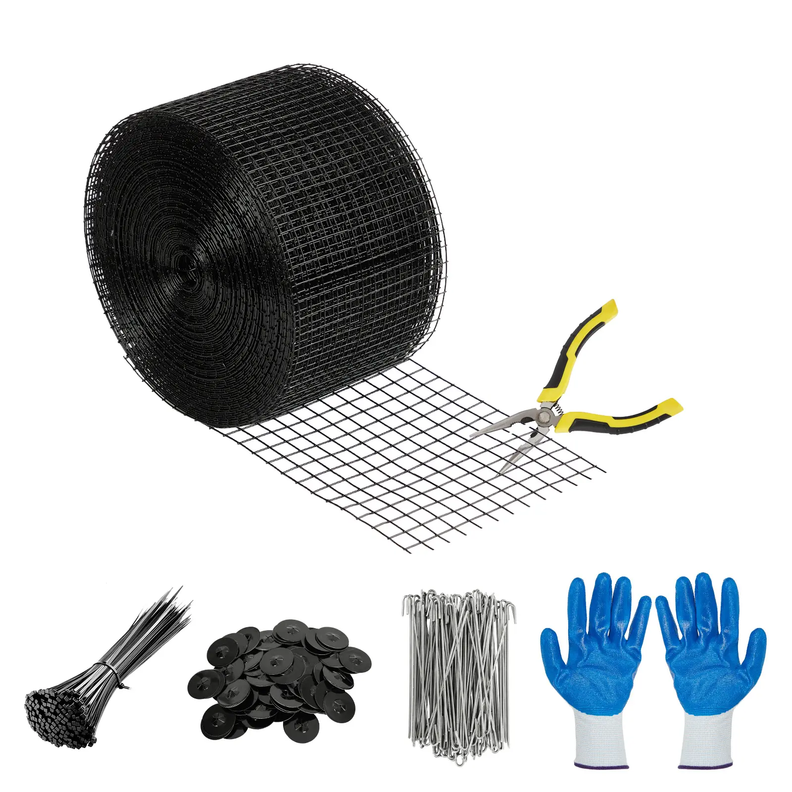 GARVEE Heavy‑Duty Solar Panel Critter Guard Kit, 6"×120ft PVC‑Coated Wire Mesh with 1/2" Grid, Complete DIY Set with Fastener Clips, Cable Ties, Gloves & Pliers, Blocks Birds, Pigeons & Rodents for Roof Solar Protection
