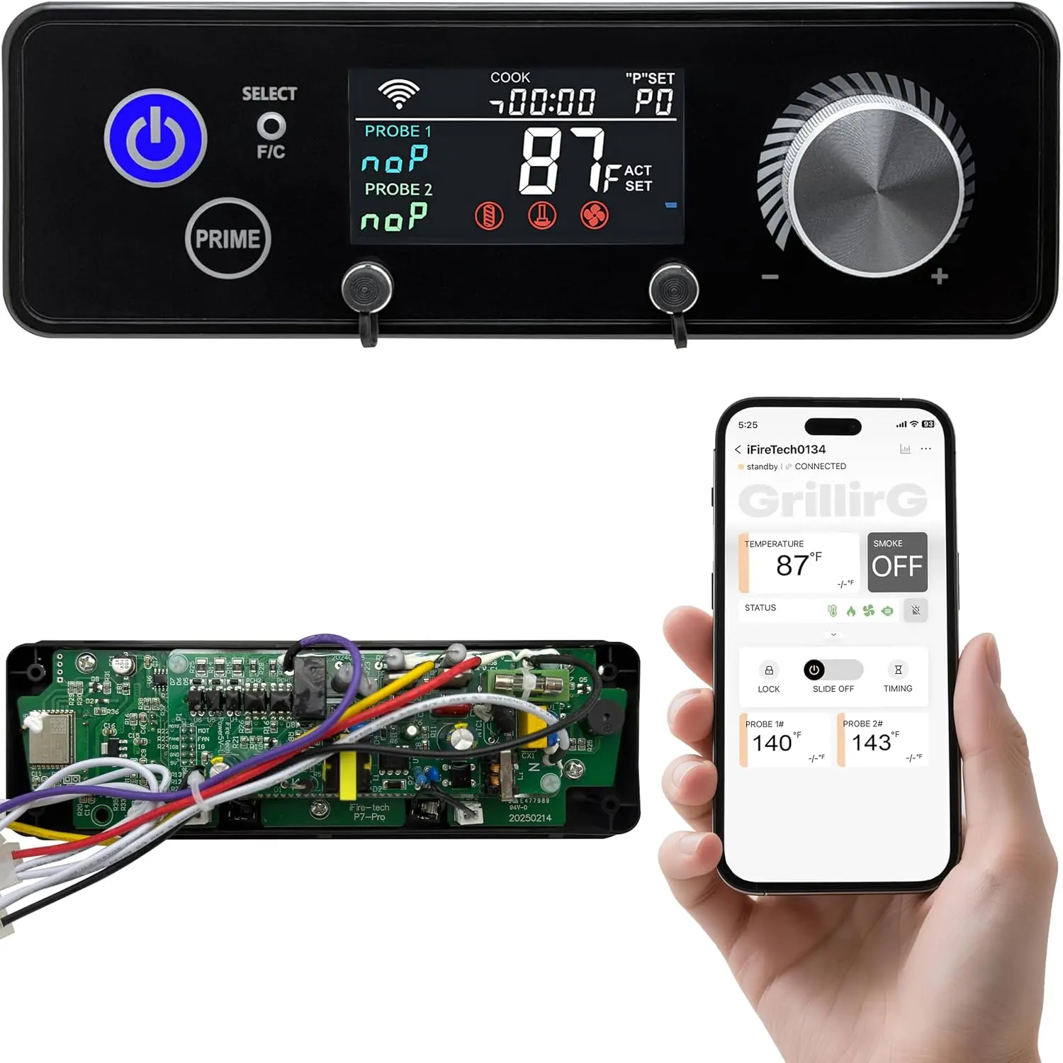 Upgraded WiFi PID Grill Controller for Pit  Pellet Grills & Smokers -  APP Control, Fit /Navigator/Mahogany/Competition/Pro Series 440-1600, Rectangular  (AC03P9)