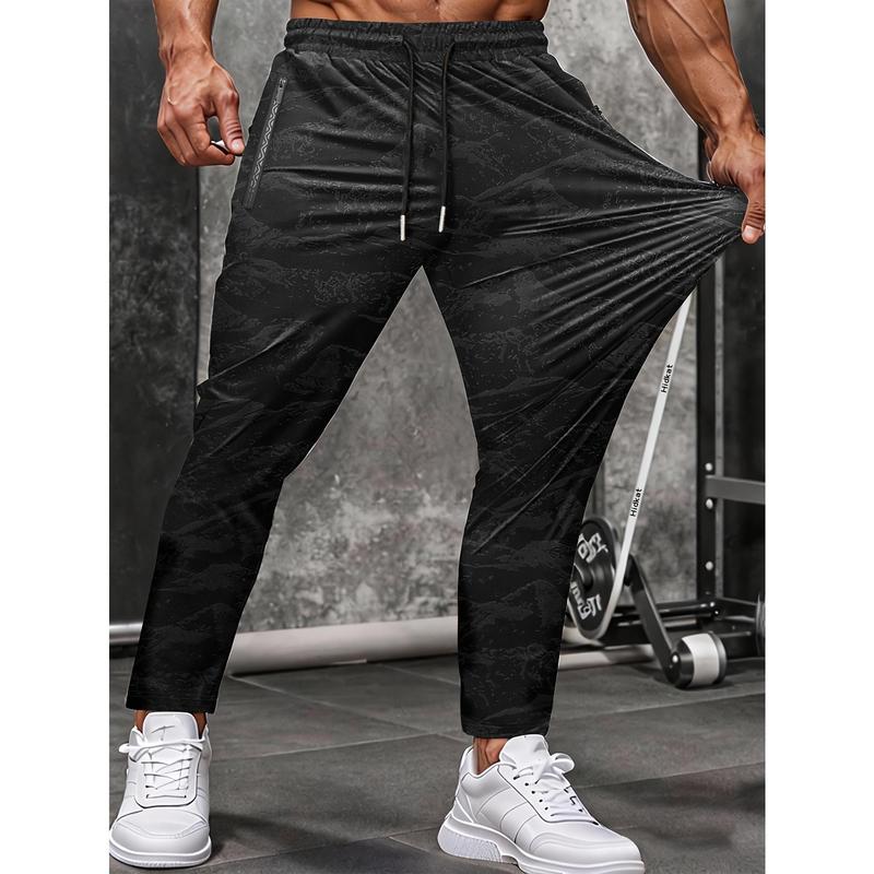 Men's Stretch Camouflage Pants, Spring and Autumn Thin Breathable Outdoor Straight Leg Sports Pants, Drawstring, Zipper Pocket Design, Suitable for Exercise, Jogging, Mountain Climbing, Etc
