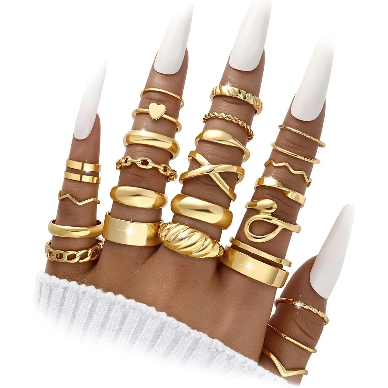 Knuckle Rings Set for Women, Stackable Midi Chunky Rings Pack | Dainty Statement Finger Rings, Cute Stacking,  Styles and Sizes, Ideal for Everyday Wear,