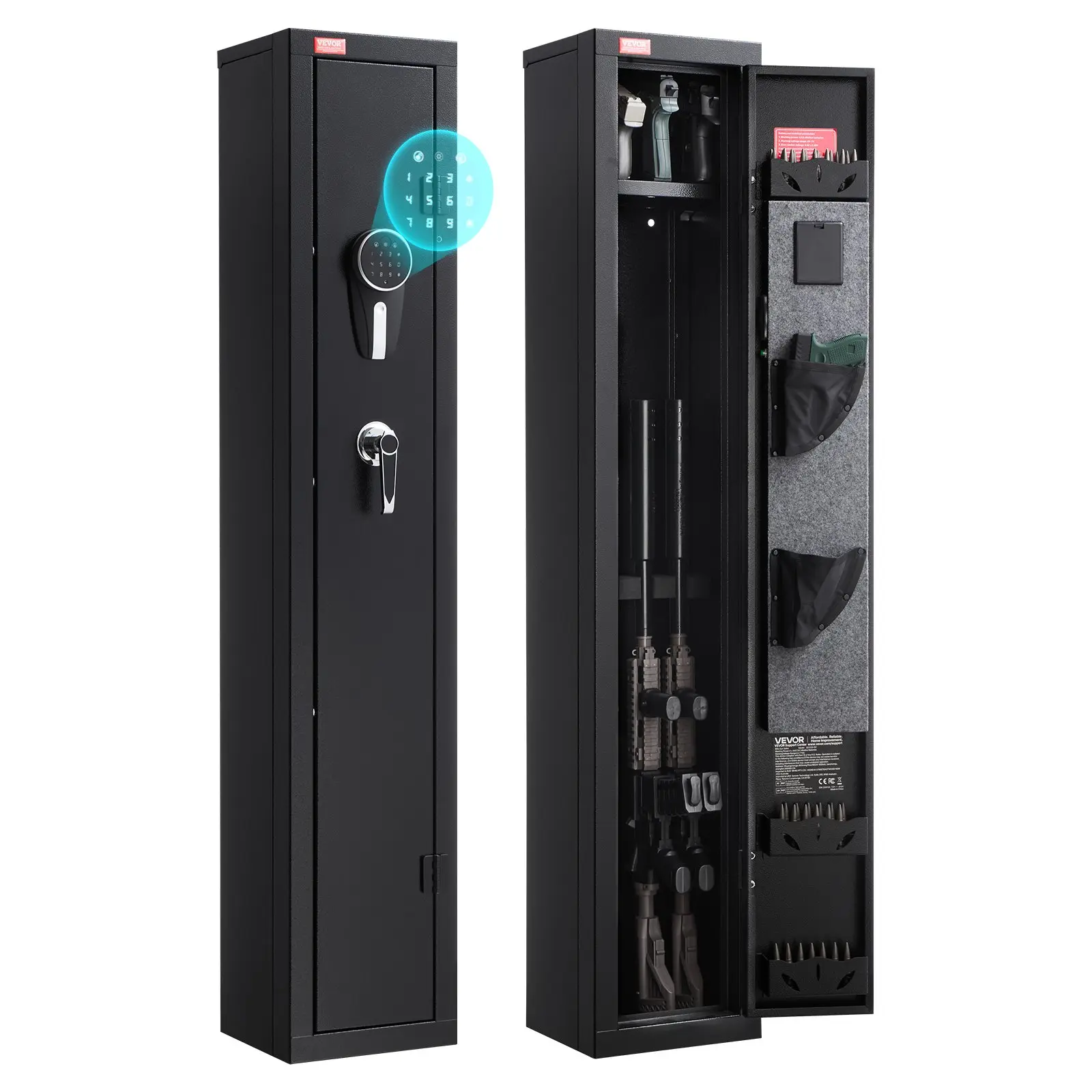 【DealsForYouDays】VEVOR Gun Safe, Heavy Duty Cold-Rolled Steel Fireproof Rifle Cabinet with Digital Keypad Key, Large Long Gun Cabinet with Magazine and LED Lighting, Adjustable Racks for Rifles, Pistols, Shotgun