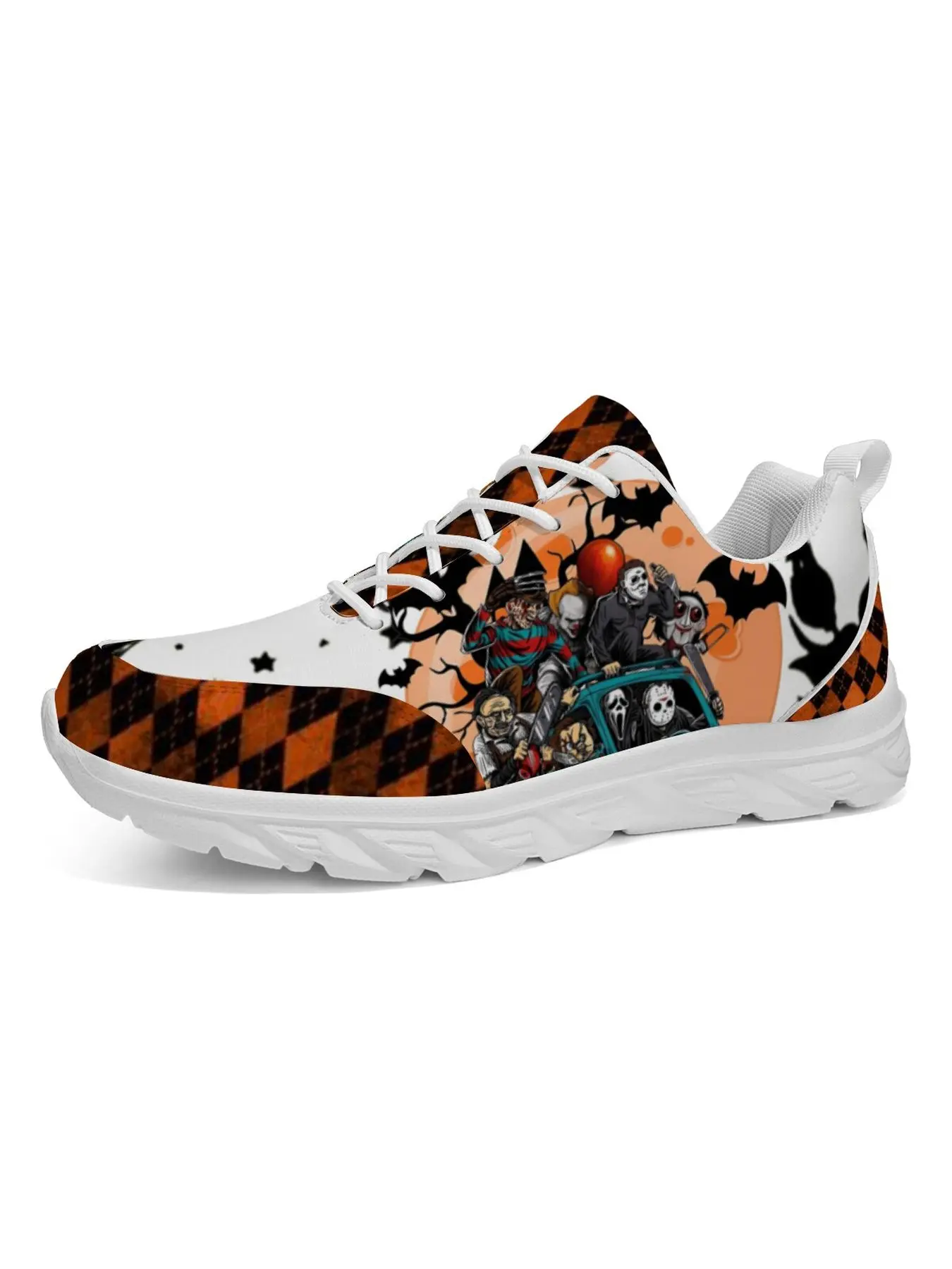 Halloween Gift Men Vintage Halloween Horror Portrait Art Print Sports Sneakers Lace Up Running Shoes Breathable Mesh Lightweight Non Slip Holiday Party Daily Walking Shoes