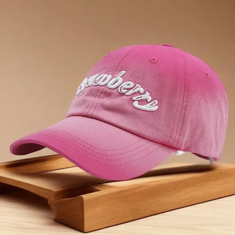 New Women Washed Cotton Cap Strawberry Embroidery Gradient Color Baseball Cap Female Outdoor Fashion Dad Hats