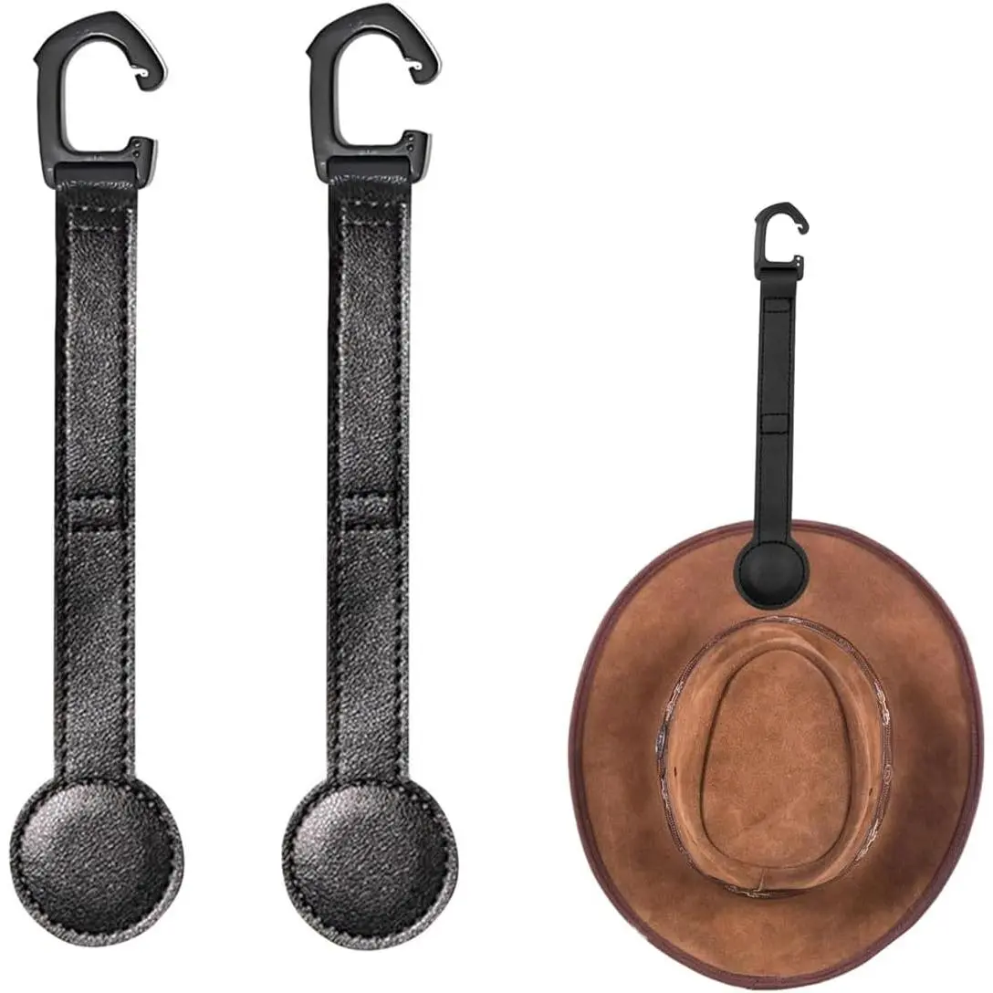 2 Pack Leather Cowboy Hat Holder with  Attraction |   SUV Hat Organizer Accessories,Durable Cowboy Hat Rack for Caps, , Sunglasses