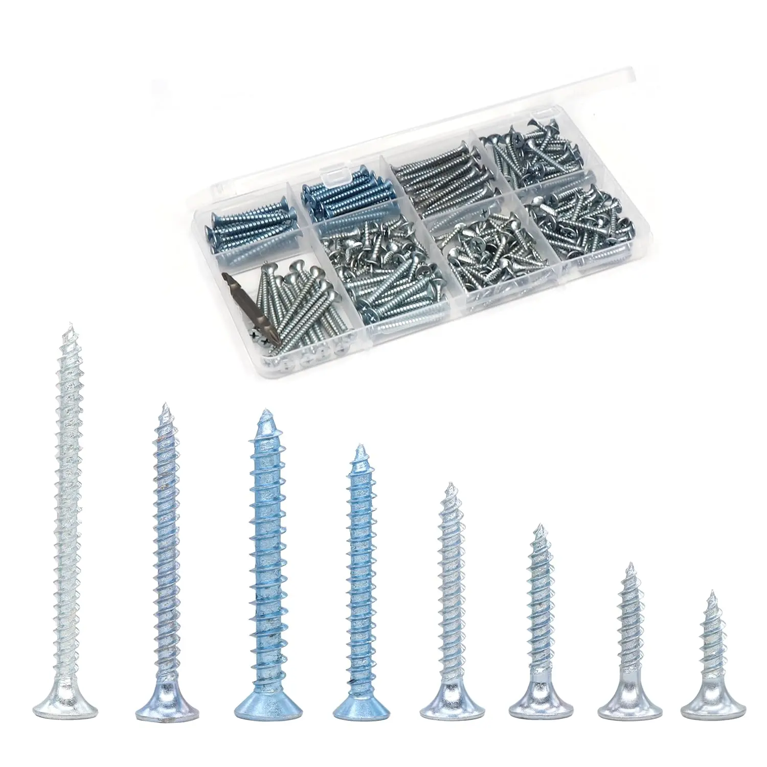 Screws  Kit, Flat  Screws Set for  Drywall, 210 count PosiDriv Sheetrock Screws, 7 Sizes  Screws (5/8",3/4",1",/8",1-1/4",1-1/2",1-5/8"), with Organizer Box