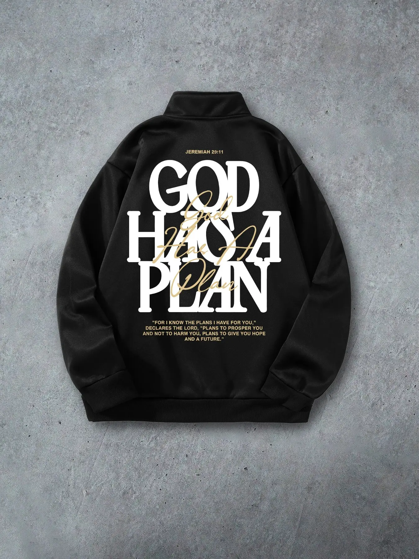 Unisex Stand Collar Zip Up Track Jacket God Has A Plan Jeremiah 29:11 Back Print Jacket Vintage American Streetwear Loose Long Sleeve Outerwear Casual Daily Church Couple Matching Faith Graphic Outer Coat Collared Zipper Jacket