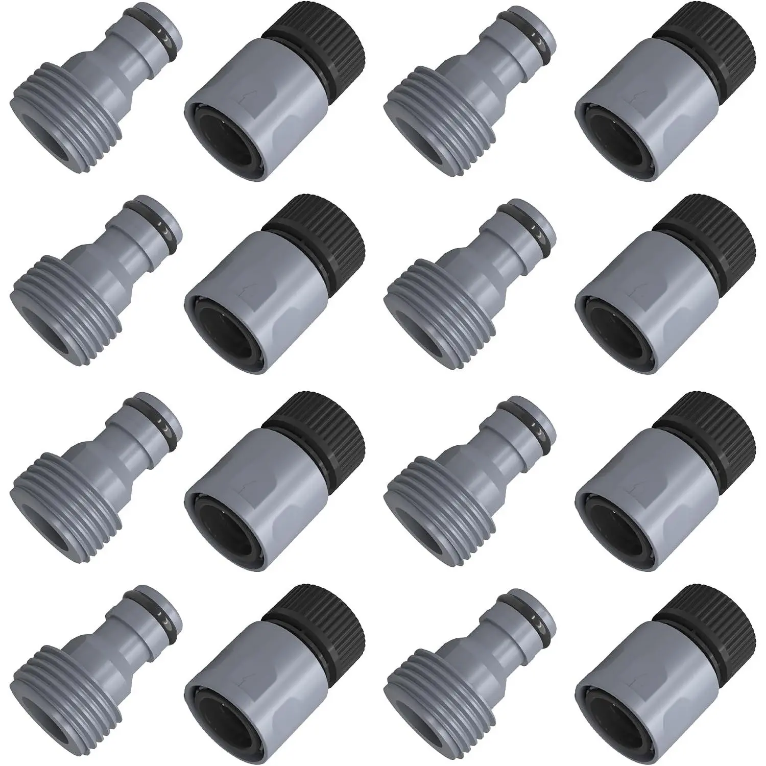 8 Sets Garden Hose Quick Connector, 3/4 Inch Plastic Water Hose Fittings Male and Female Connectors Hose Adapters
