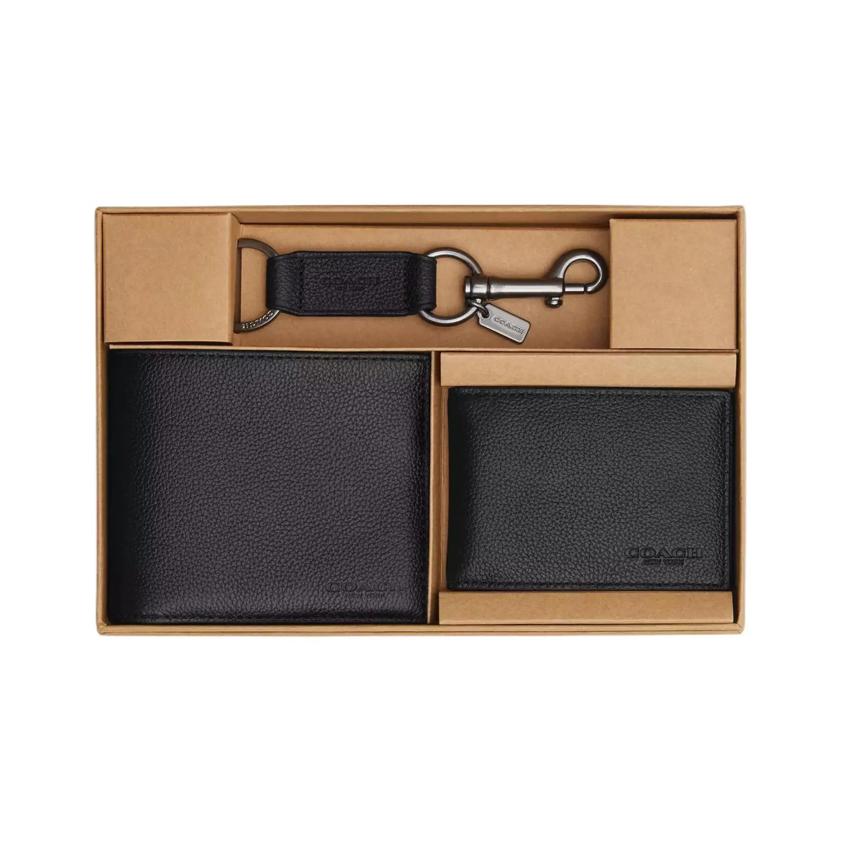 COACH 3-in-1 Wallet for Men – Logo-Embossed Smooth Calfskin – Black