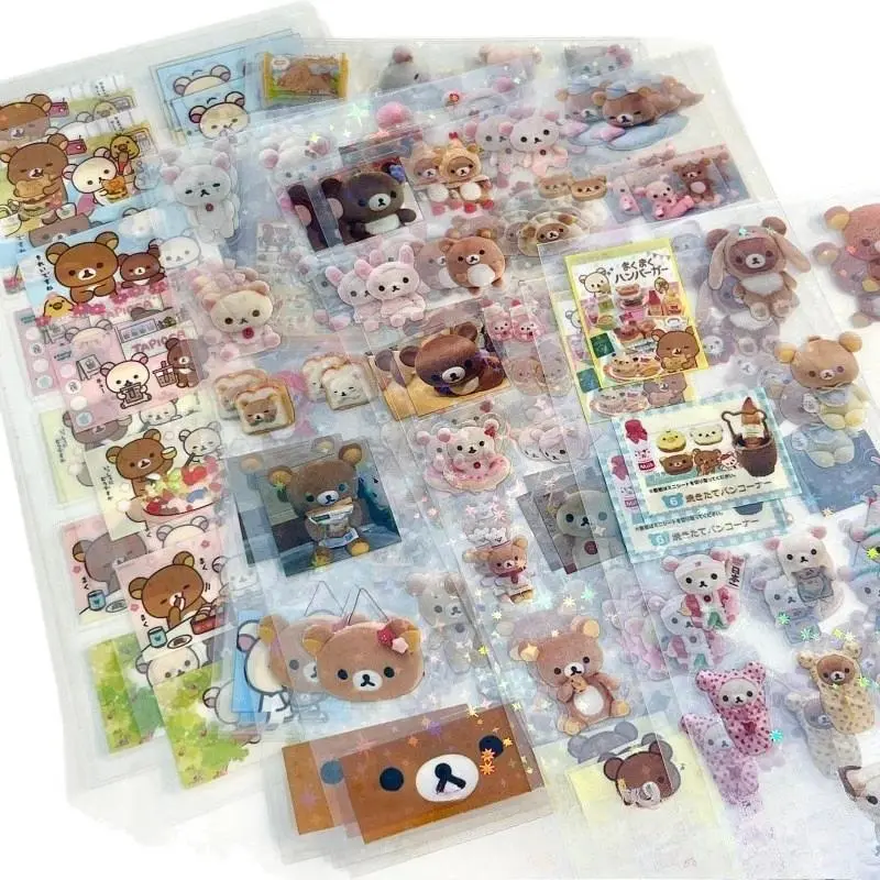 5PCS Cartoon Cute Rilakkuma Stickers DIY Die-cutting Sticker Anime Handbooks Material Flashing Laser Waterproof Sticker Kid Toy