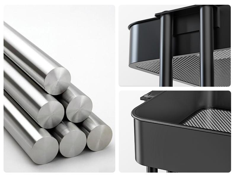 3 Tier Metal Rolling Utility Cart, Heavy-Duty Storage Rolling Cart with 2 Lockable Wheels, Multifunctional Mesh Organization Utility Cart for Kitchen Dining Room Living Room (Black)