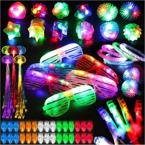 78PCs LED Light Up Toy Party Favors Supplies Bulk Glow In The Dark For Adult Kids Birthday Halloween With 50 Finger Light, 12 Jelly Ring, 6 Flashing Glasses, 5 Bracelet, 5 Fiber Optic Hair Lightfidget toys