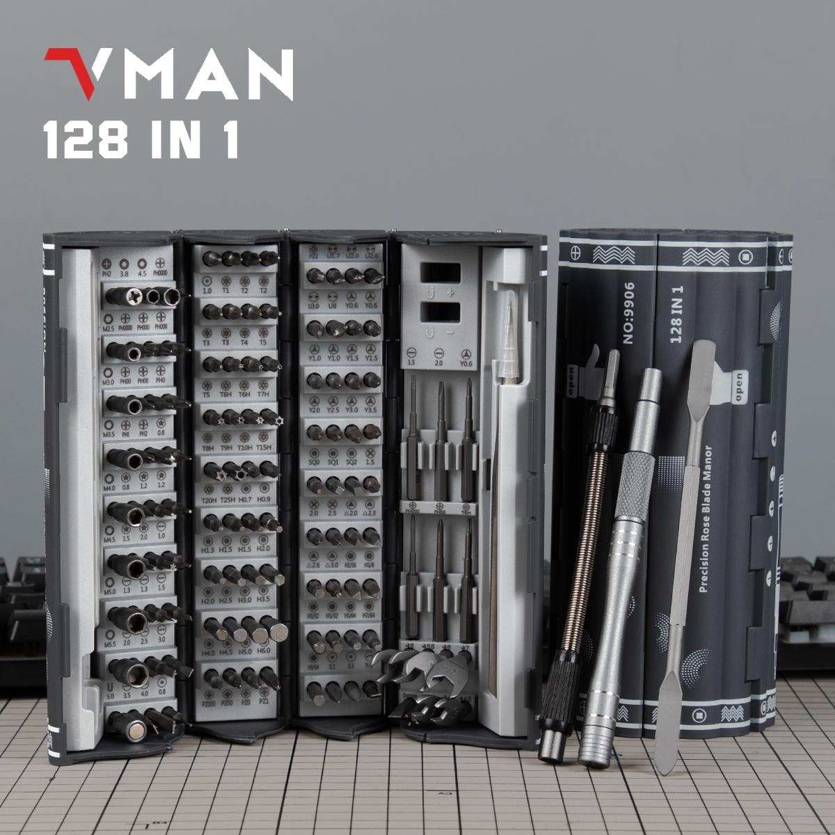Vman Precision Multifunctional Screwdriver Set, 128-Piece Multi-Tool Kit with S2 Magnetic Bits, Portable Repair Tool Set for Computer, Phone, Watch, Electronics