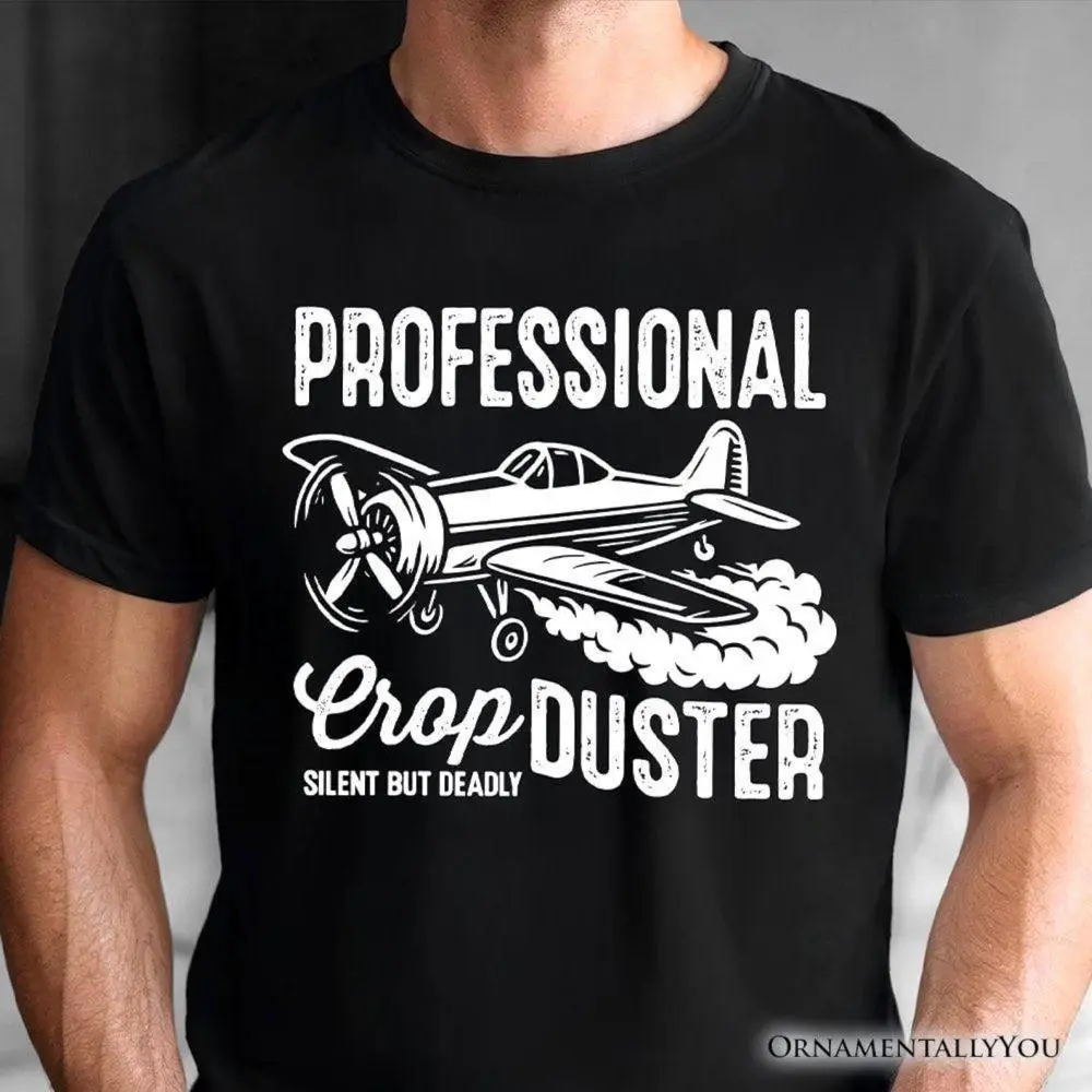 Unisex Shortsleeve T-Shirt with Funny Crop Duster Graphic, Heavyweight 220G Cotton Menswear, Casual Round Neck, Foldable Travel Gift for Aviation Fans