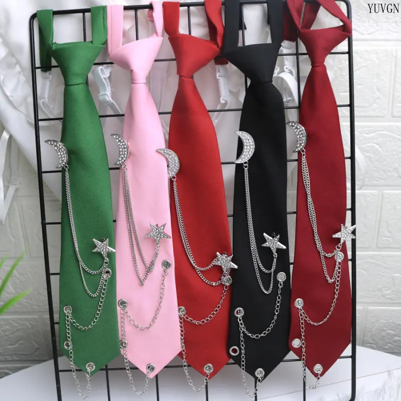 Y2K Aesthetic Slim Necktie, Moon Star Rhinestone Chain Decor Tie, Gothic Punk Accessories, Adjustable Rivet Chain Embellished Neck‑wear, Suitable for Cosplay, Daily Street Outfit, Party and Costume Matching