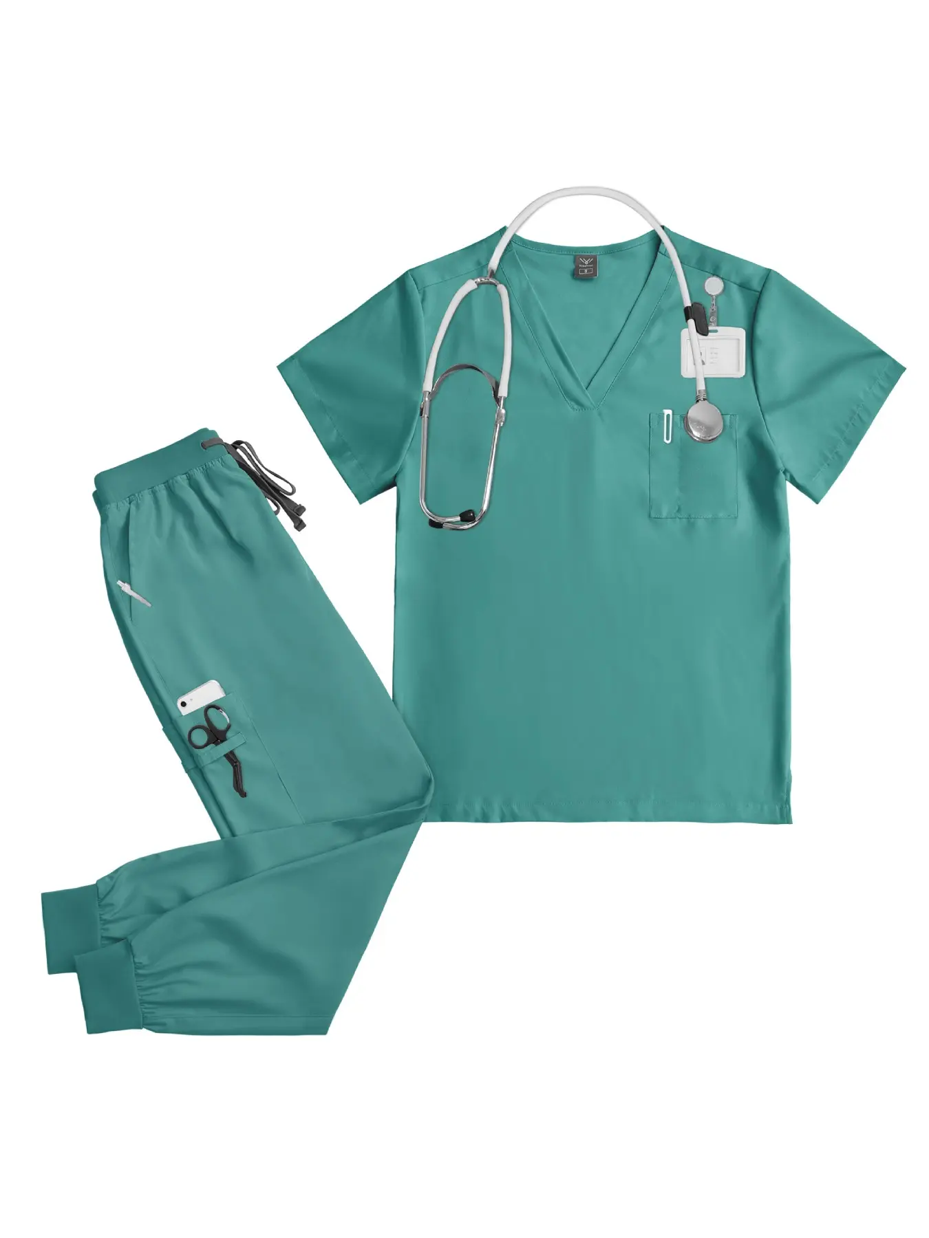 Unisex Men V Neck Split Medical Scrub Jogger Suit, Comfort Elastic Work Uniform for Oral Dental Clinic Medical Staff