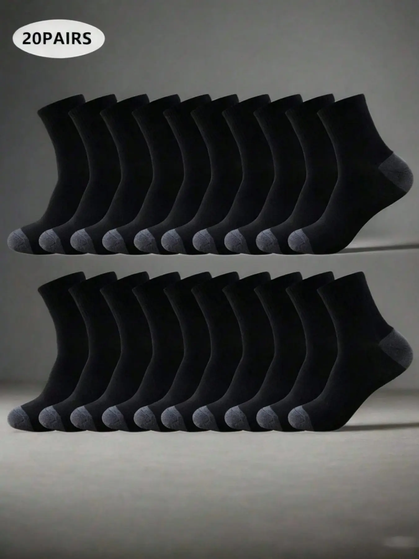 20 Pairs Men's Mid-Calf Socks, Breathable Sweat-Wicking Comfort, Casual Business Long Socks, Solid Colors, All Seasons, Summer Socks, Breathable Knit Socks