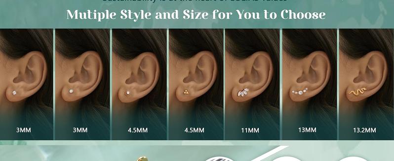 LOLIAS 16G G23 Titanium Tragus Conch Helix Piercing Jewelry 6mm 8mm 10mm - Internally Threaded Flat Back Stud Cartilage Earrings Hypoallergenic Forward Earlobe Monroe Labret Tragus Piercing Jewelry
