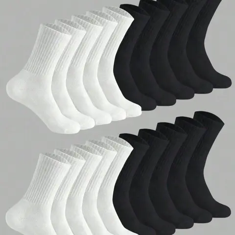 5/10/20/40 Pairs Ribbed Mid-Calf Socks, Soft Comfortable All-Season Daily Socks, Ideal for Sports, Outdoor, Casual Wear and School Uniforms