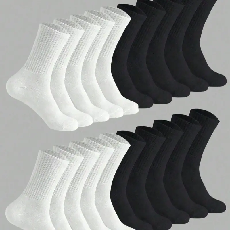 5/10/20/40 Pairs Ribbed Mid-Calf Socks, Soft Comfortable All-Season Daily Socks, Ideal for Sports, Outdoor, Casual Wear and School Uniforms